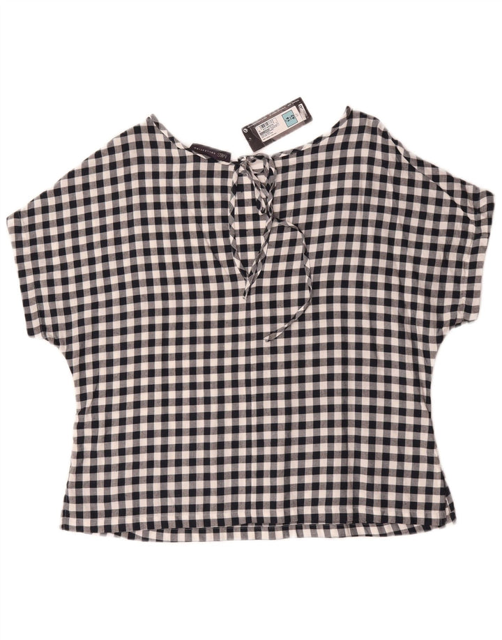 Marks & Spencer Damebluse Top UK 14 Large Navy Blue Gingham Cotton