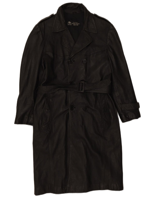 Vintage Herre Militær Dobbeltradet Læderfrakke UK 36 Small Black