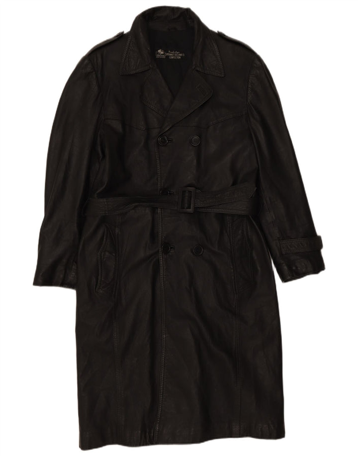 Vintage Herre Militær Dobbeltradet Læderfrakke UK 36 Small Black