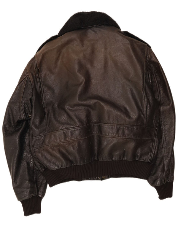 Vintage Herre Military Bomber Læderjakke UK 42 XL Sort