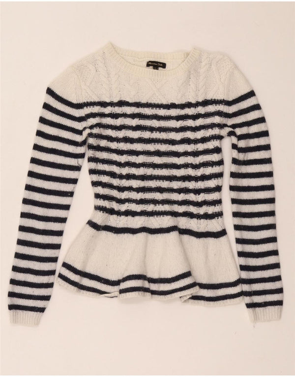 MASSIMO DUTTI Womens Fitted Boat Neck Jumper Sweater UK 8 Small White