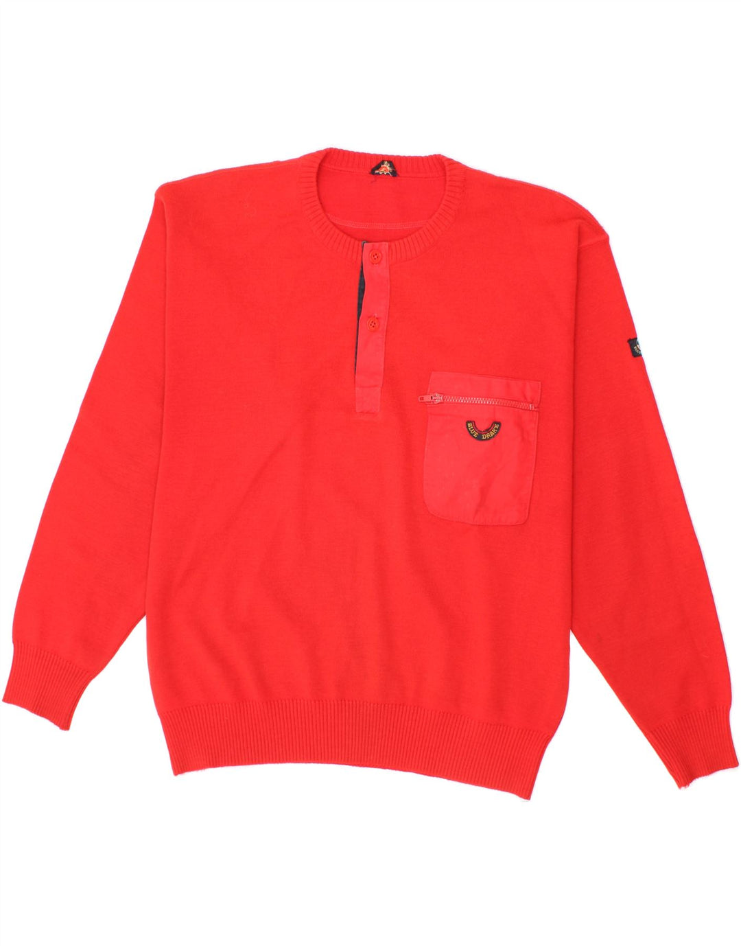 VINTAGE Mens Button Neck Jumper Sweater Large Red Wool Vintage Vintage and Second-Hand Vintage from Messina Hembry 