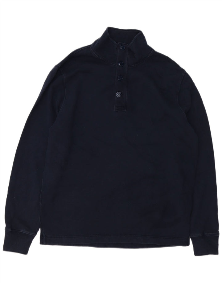 J. CREW Herre Button Neck Sweatshirt Jumper Large Navy Blue Bomuld