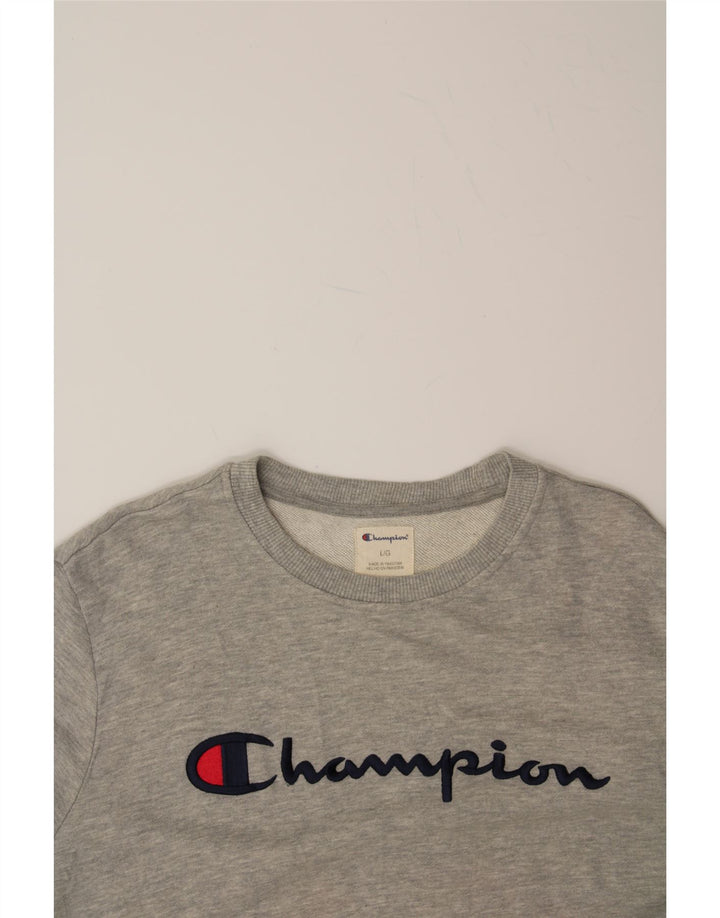 CHAMPION Mens Graphic Sweatshirt Jumper Large Grey Cotton Vintage Champion and Second-Hand Champion from Messina Hembry 