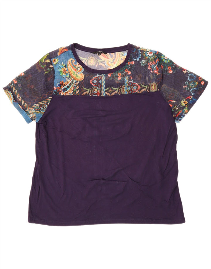 Desigual Dame T-Shirt Top UK 16 Large Navy Blue Floral