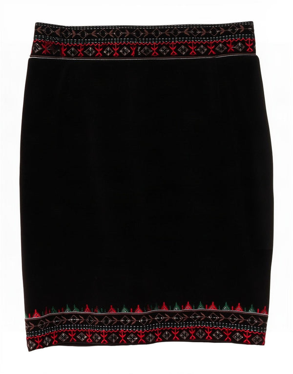 Brora Womens Velvet Pencil Skirt UK 12 Medium W32 Black Floral Bomuld