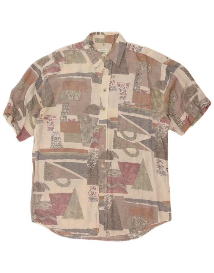 CANDA Mens Short Sleeve Shirt Size 39/40 Medium Multicoloured Patchwork