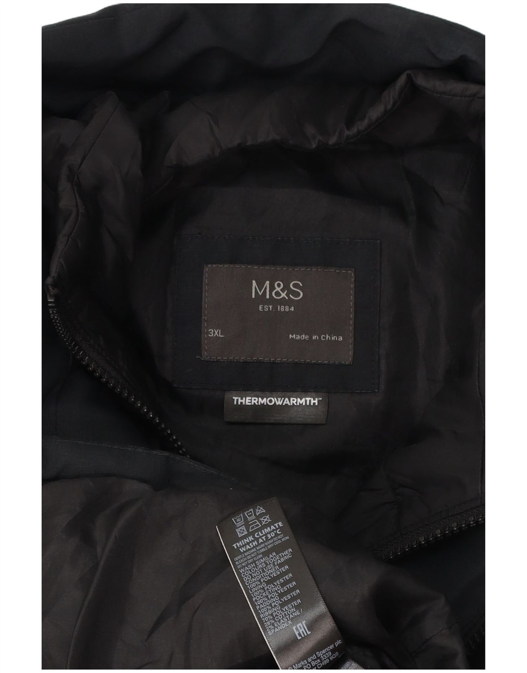 Marks & Spencer Polstret Herrejakke UK 46 3XL Sort Polyester