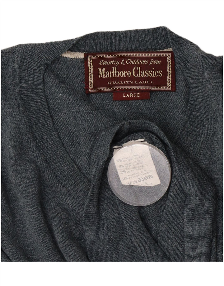 Marlboro Classics Herre V-hals trøje Sweater Stor Grå Flecked Akryl