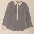 BENETTON Womens Pullover Shirt UK 14 Large Navy Blue Pinstripe Cotton Vintage Benetton and Second-Hand Benetton from Messina Hembry 