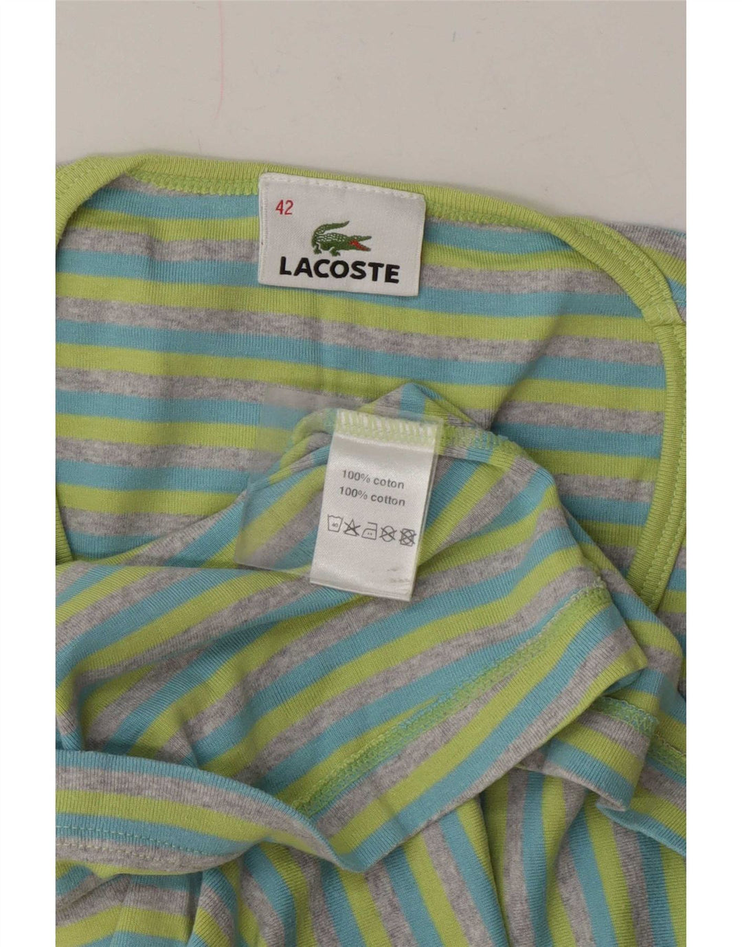 Lacoste Dame T-Shirt Top Størrelse 42 Stor Blå Stribet Bomuld