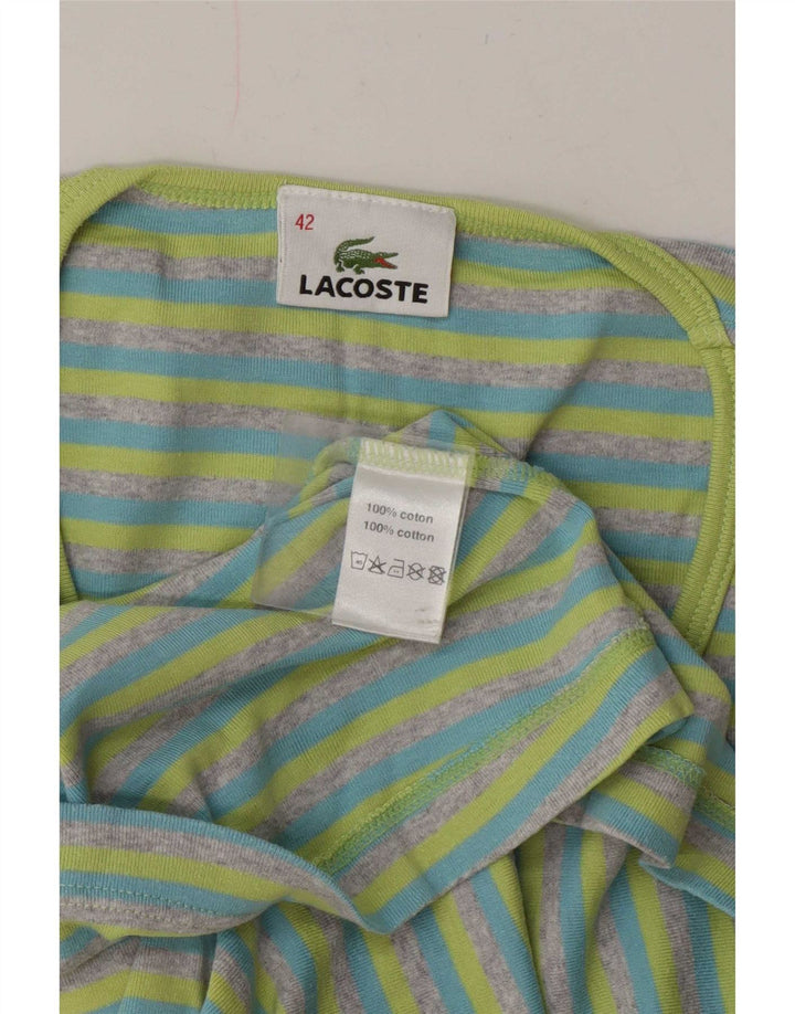 Lacoste Dame T-Shirt Top Størrelse 42 Stor Blå Stribet Bomuld
