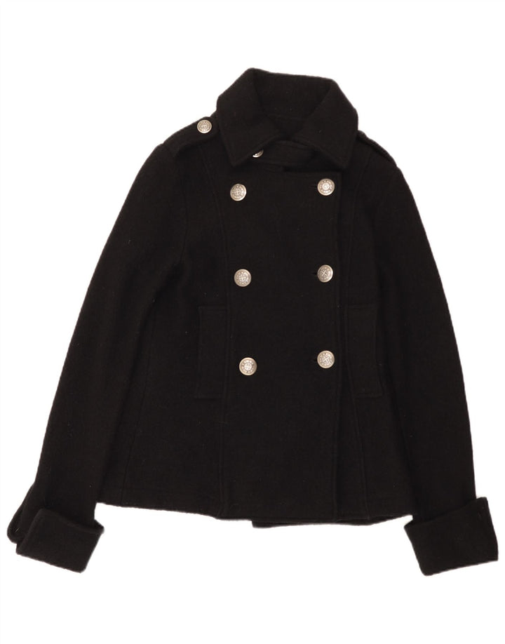 Zara Dame Trafaluc Pea Coat UK 12 Medium Sort Uld