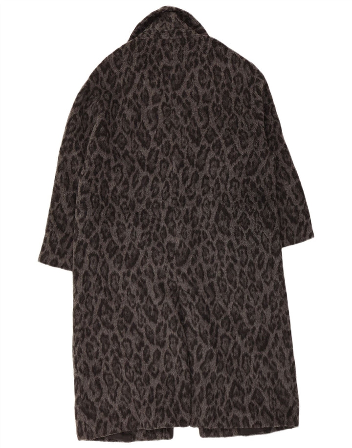 Zara Dame Oversized Overfrakke UK 6 XS Grå Animal Print Uld