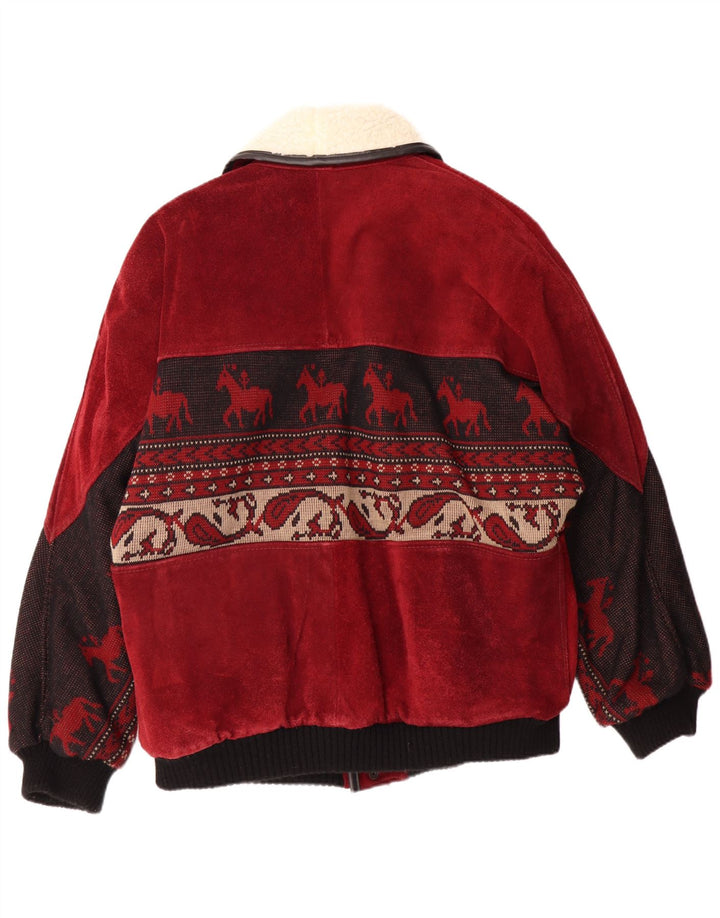 C&A Herre Sherpa Ruskindsjakke UK 40 Large Red Fair Isle Læder