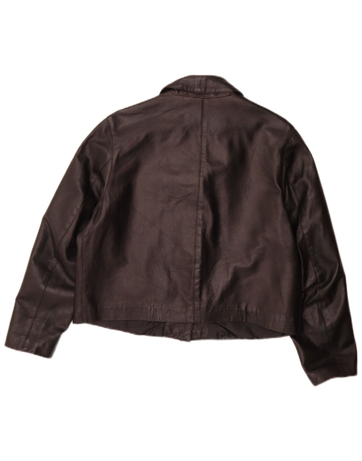 Vintage Dame Oversized 3-knaps Læder Blazer Jacket UK 10 Small Black