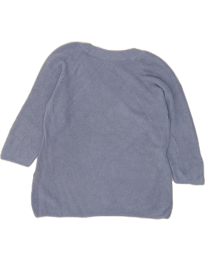 MASSIMO DUTTI Womens 3/4 Sleeve V-Neck Jumper Sweater UK 14 Medium Blue Vintage Massimo Dutti and Second-Hand Massimo Dutti from Messina Hembry 