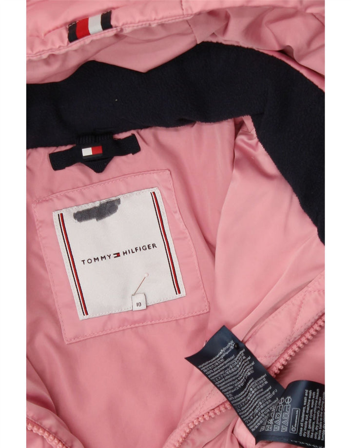 TOMMY HILFIGER Girls Hooded Padded Jacket 10-11 Years Pink Polyester Vintage Tommy Hilfiger and Second-Hand Tommy Hilfiger from Messina Hembry 