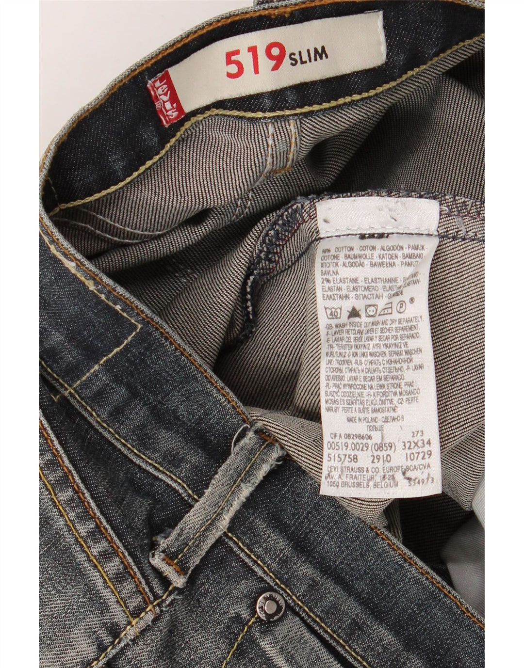 LEVI'S Herre 519 Slim Jeans W32 L30 Blå Bomuld