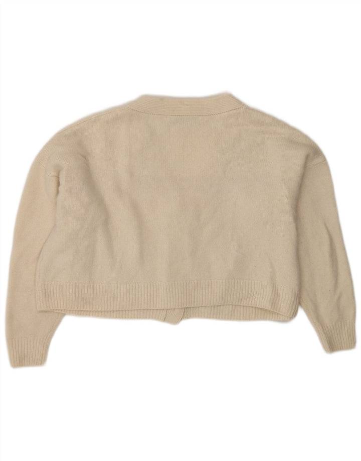 Zara Womens Crop Oversized cardigan sweater UK 10 Small Beige Uld