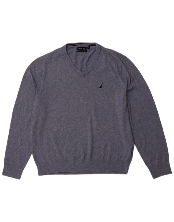 NAUTICA Herre Navtech V-hals sweater Stor blå bomuld