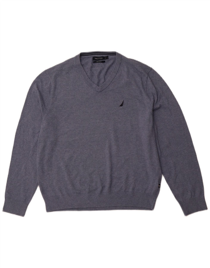 NAUTICA Herre Navtech V-hals sweater Stor blå bomuld