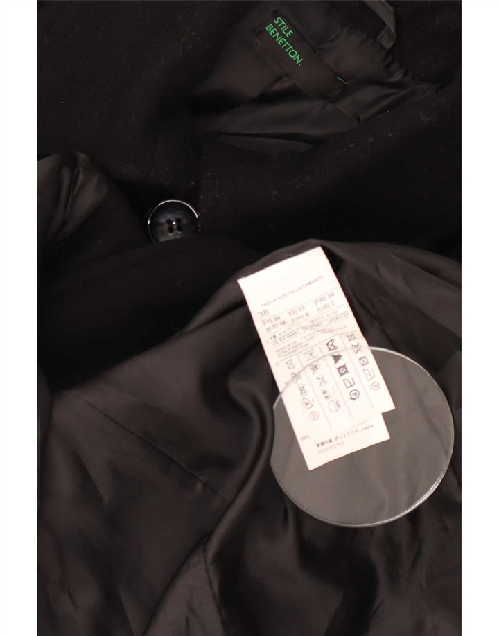 Benetton Dame Overfrakke UK 6 XS Sort Uld