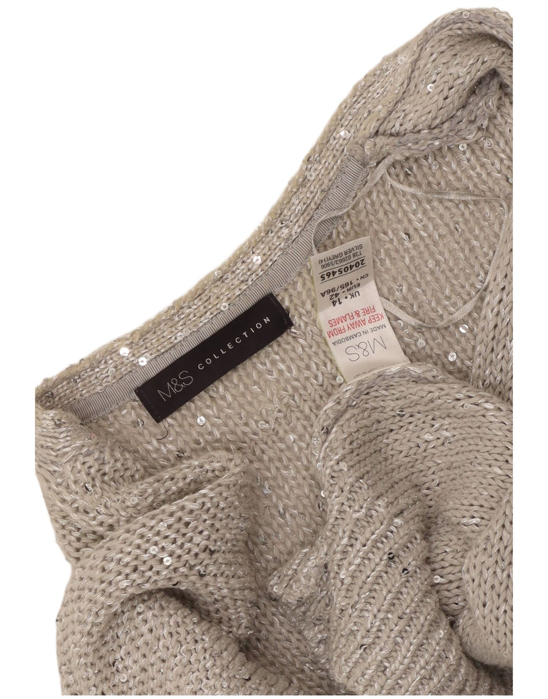 MARKS & SPENCER Dame 3/4 ærmet åben cardigan sweater UK 14 Large Grå