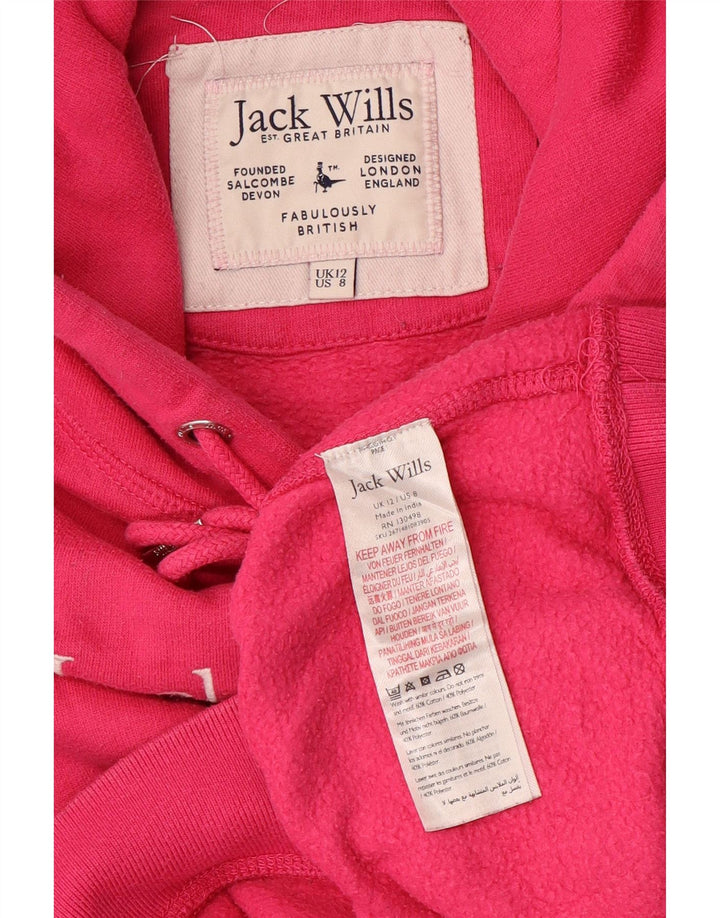 JACK WILLS Dame Oversized Crop Grafisk Hoodie Jumper UK 12 Medium Pink