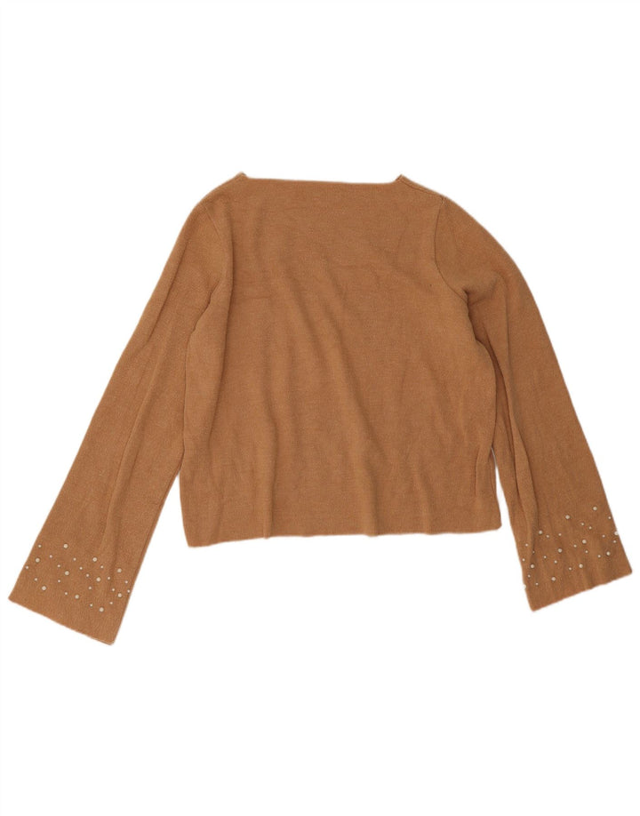 Zara Dame Trafaluc Oversized Crop Bluse Top UK 10 Small Beige Spotted