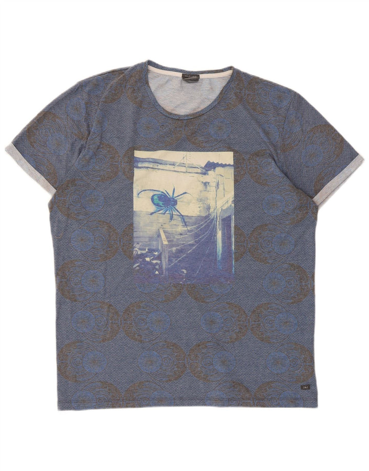 Jack & Jones Herre Grafisk T-Shirt Top 2XL Blå Geometrisk Polyester