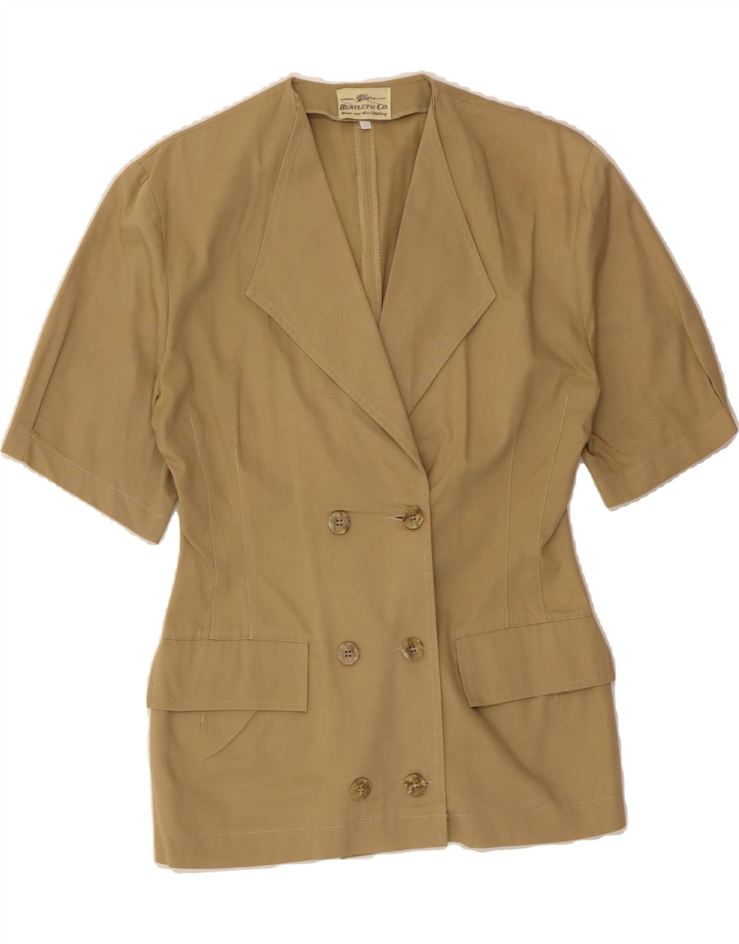BENTLEY Womens Short Sleeve Blazer Jacket IT 42 Medium Khaki Vintage Bentley and Second-Hand Bentley from Messina Hembry 