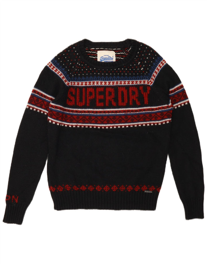 Superdry Herre grafisk bådhals sweater Medium Black Fair Isle