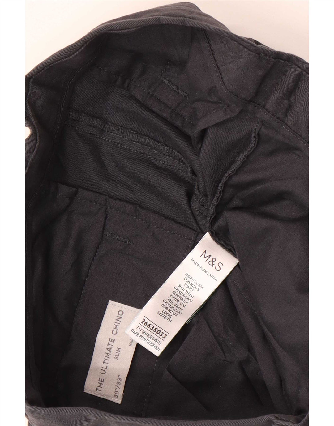 Marks & Spencer Herre Slim Chino Bukser W30 L33 Grå Bomuld
