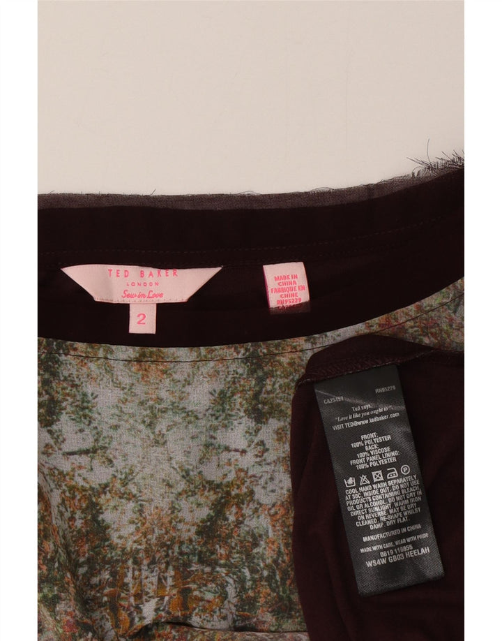 Ted Baker Kvinders Oversized grafisk T-shirt Top Størrelse 2 Small Brown Floral
