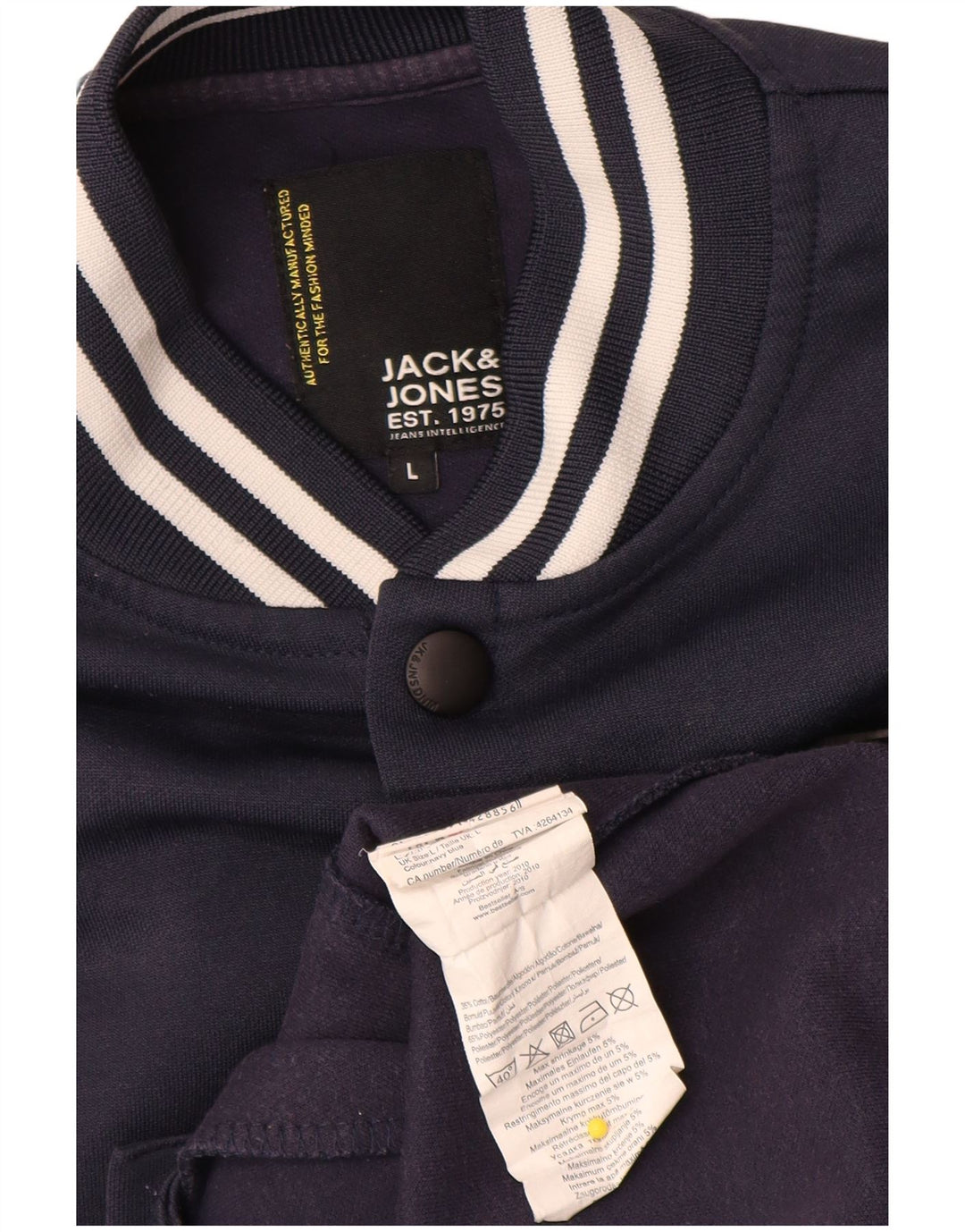 Jack & Jones Herre Grafisk Varsity Jacket UK 40 Large Navy Blue Colourblock