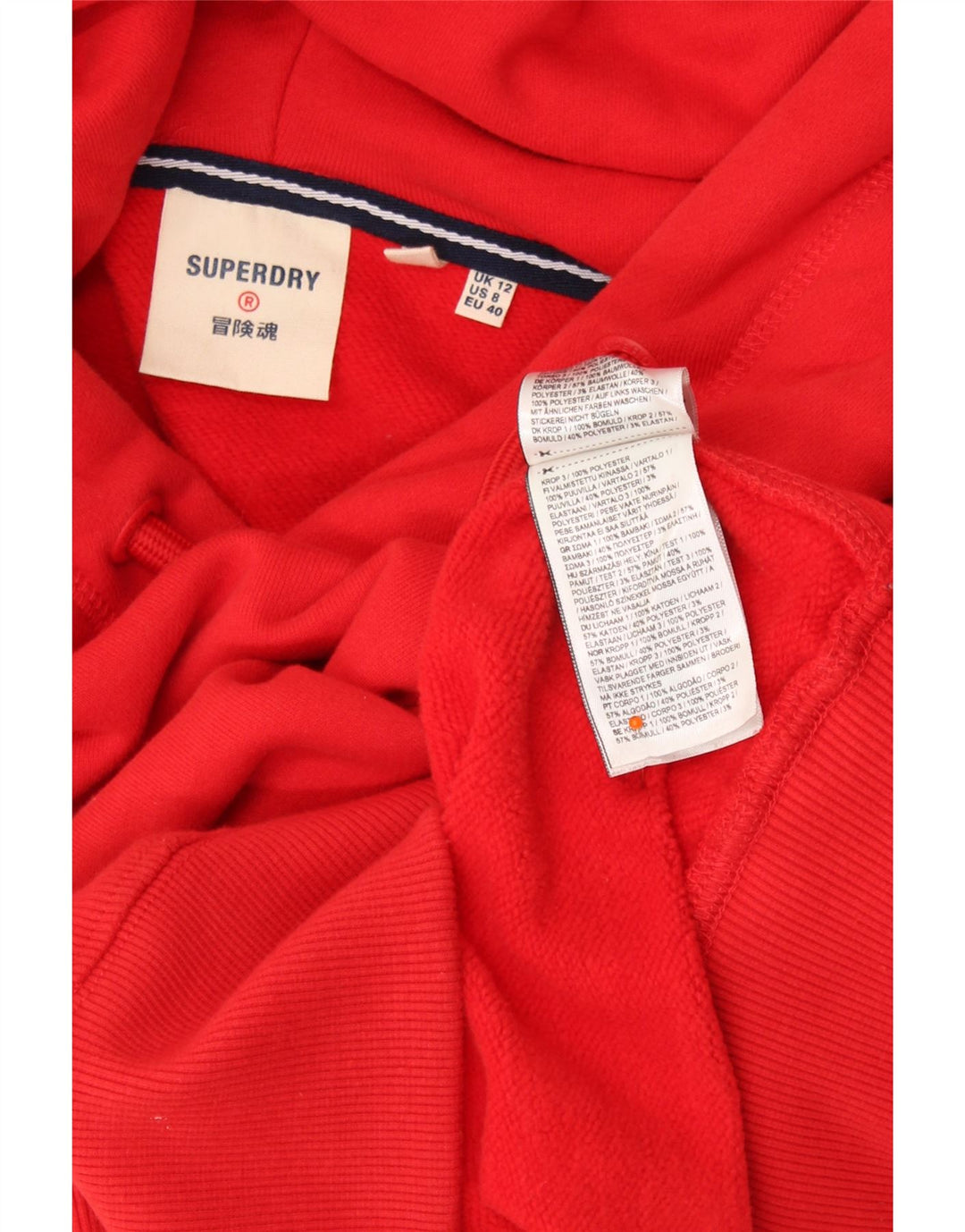 SUPERDRY Womens Crop Graphic Hoodie Jumper UK 12 Medium Red Colourblock