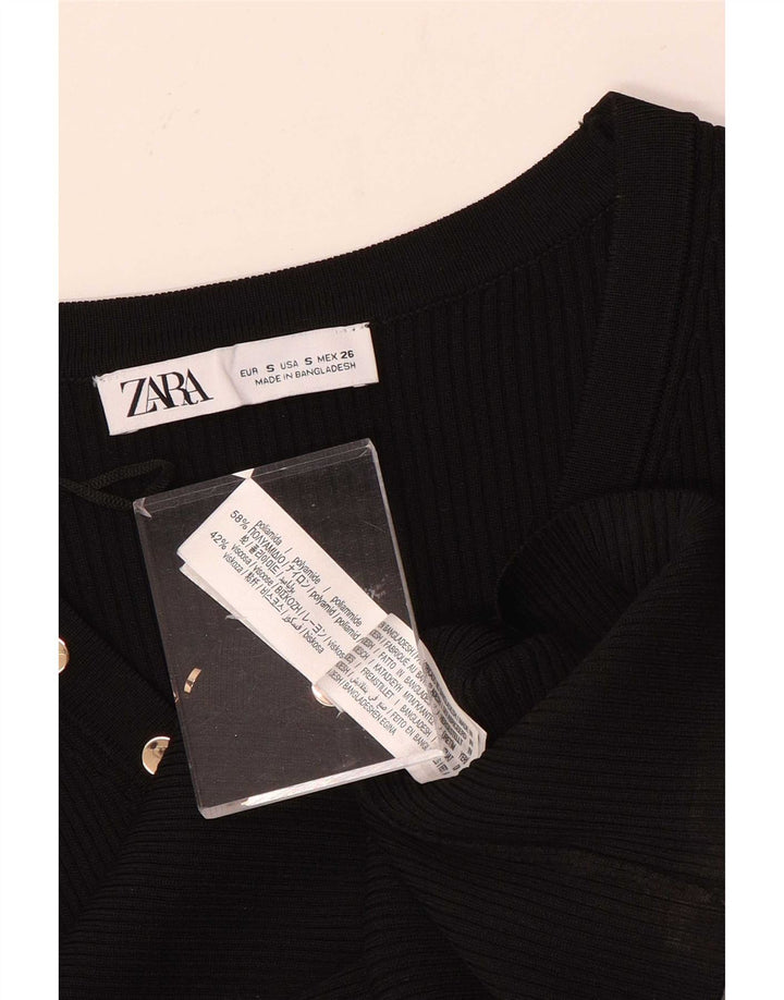 Zara Dame Langærmet Cardigan Top UK 8 Lille Sort Polyamid