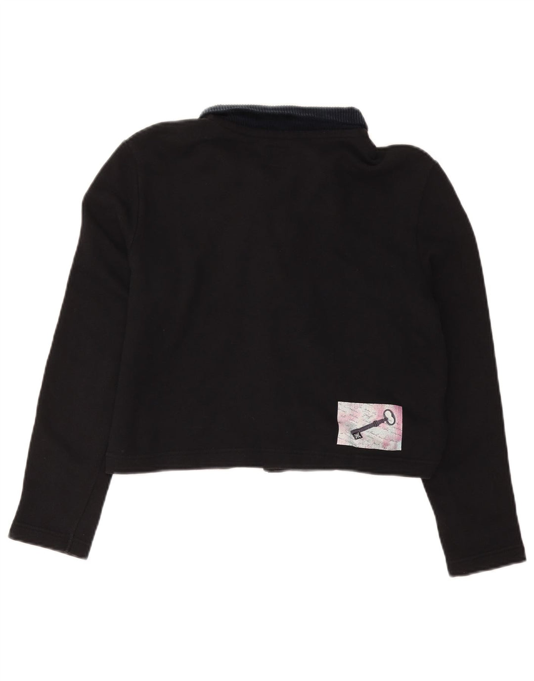 BENETTON Dame Oversized Grafisk Crop Polo Shirt UK 10 Lille Sort