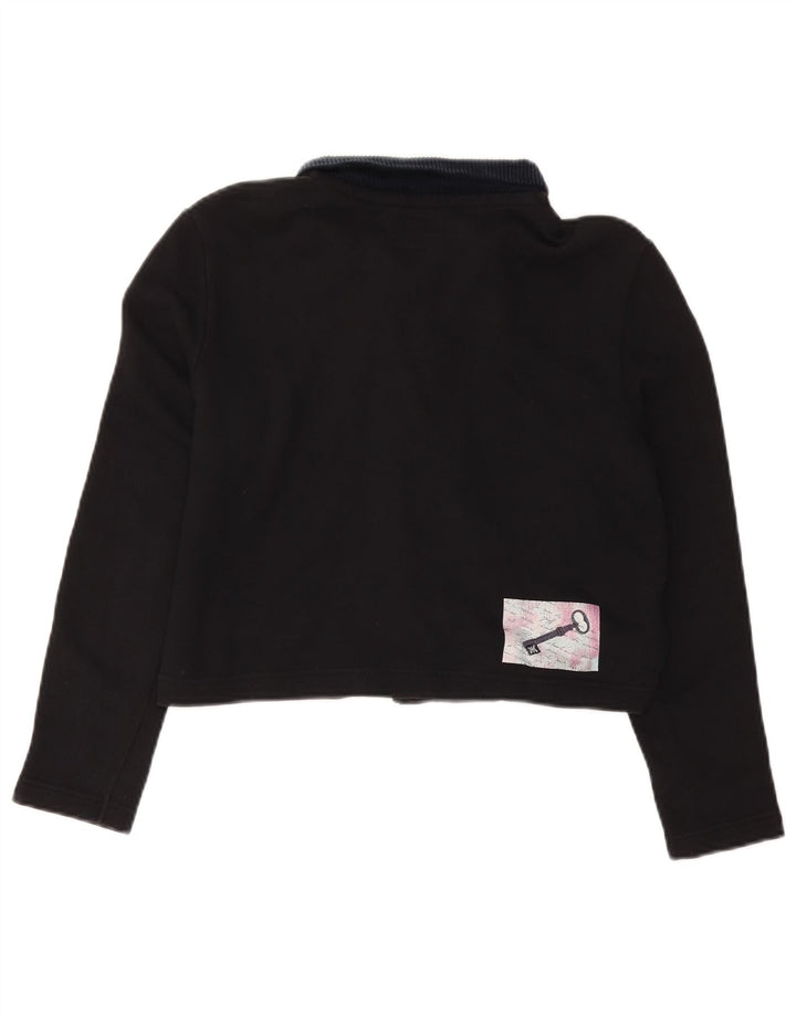 BENETTON Dame Oversized Grafisk Crop Polo Shirt UK 10 Lille Sort