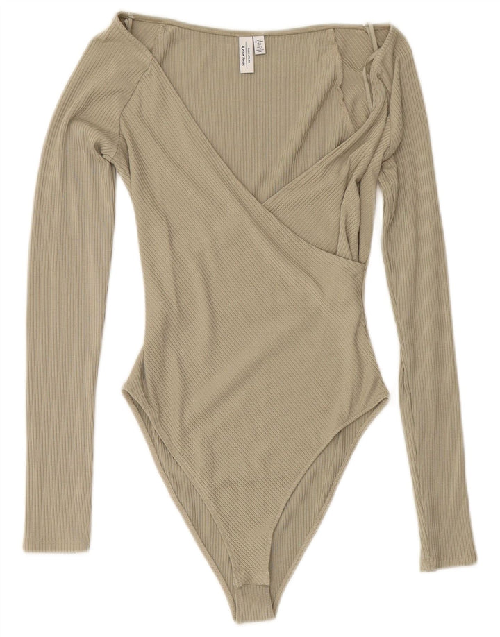 & ANDRE HISTORIER Dame langærmet bodysuit UK 10 Small Green Modal