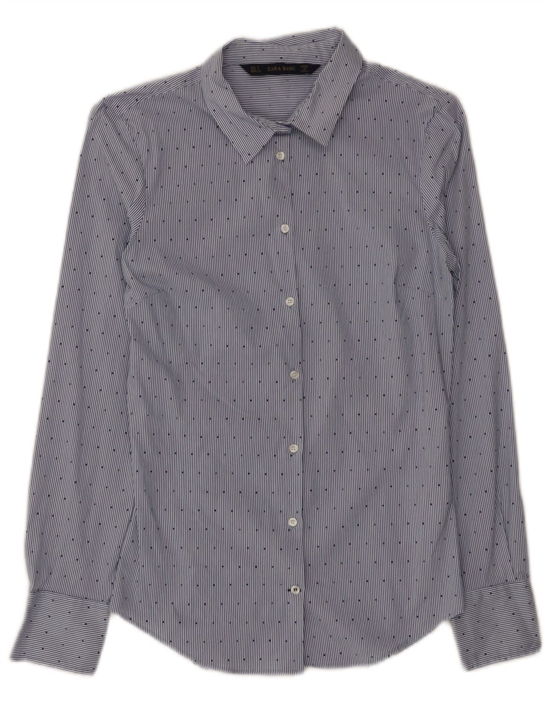 Zara Womens Shirt UK 8 Small Blue Pinstripe Cotton