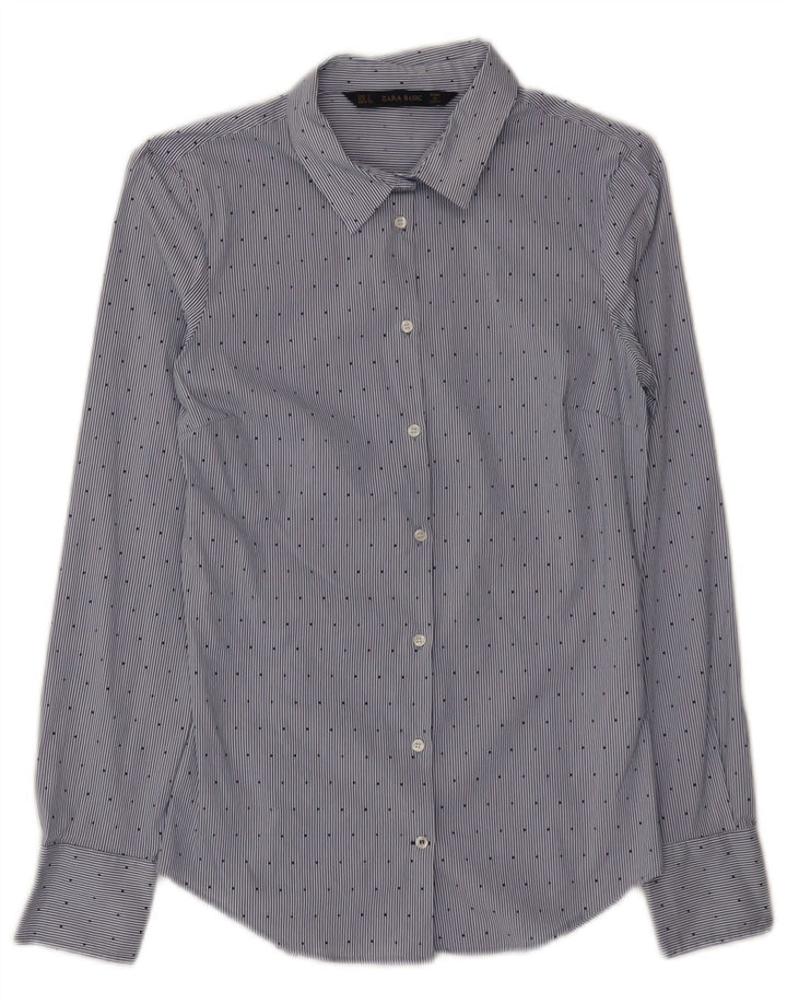 Zara Womens Shirt UK 8 Small Blue Pinstripe Cotton