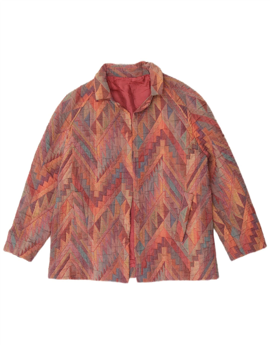 Vintage Dame Open Blazer Jacket UK 12 Medium Flerfarvet Geometrisk