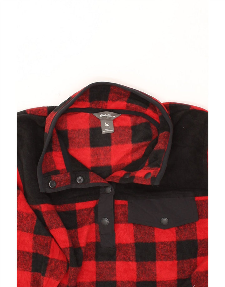 EDDIE BAUER Womens Button Neck Fleece Jumper UK 16 Large Red Check Vintage Eddie Bauer and Second-Hand Eddie Bauer from Messina Hembry 