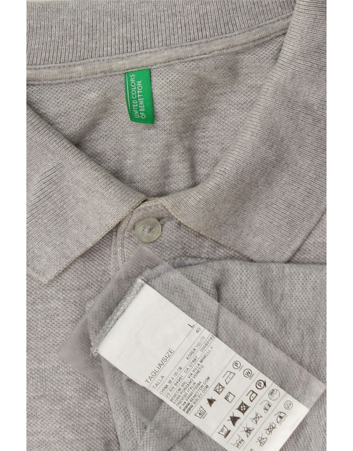 Benetton Langærmet Polo Shirt til mænd Stor grå bomuld