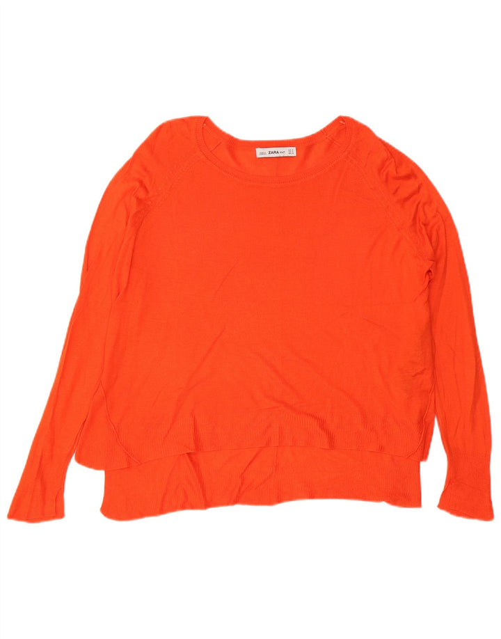 Zara Dame Boat Neck Jumper Sweater UK 14 Medium Orange Viscose