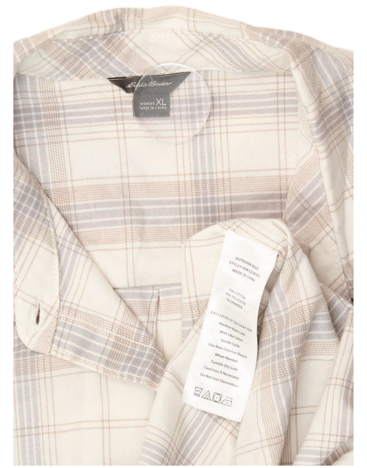 Eddie Bauer Dame Flanell Shirt UK 18 XL Off White Plaid Bomuld