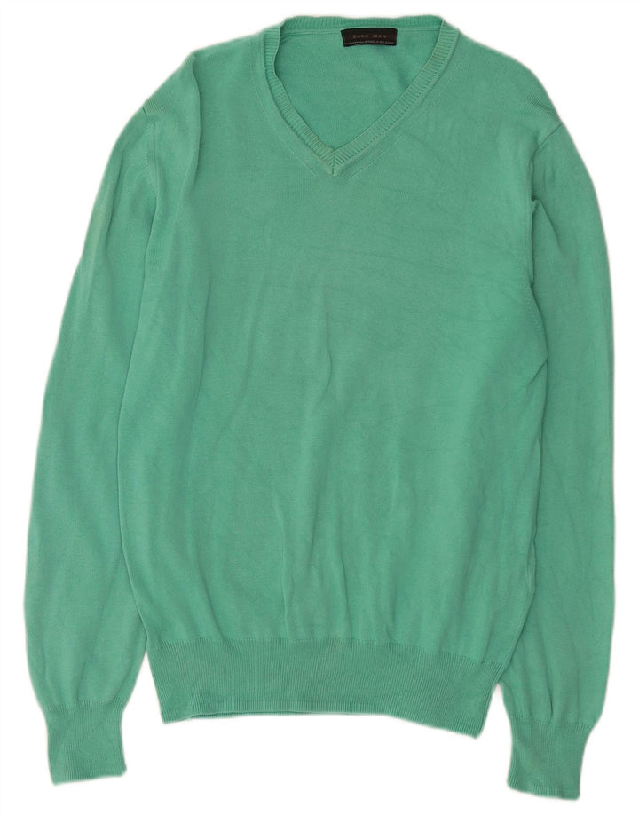 Zara Herre V-hals sweater Medium Grøn Bomuld