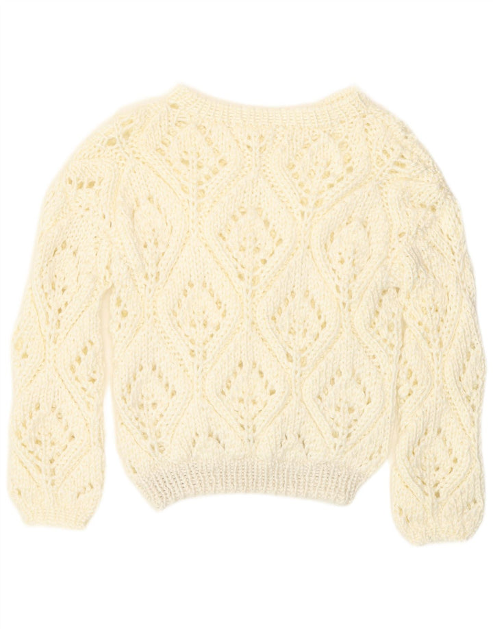 Vintage Dame se Gennem Boat Neck Jumper Sweater UK 12 Medium Off White